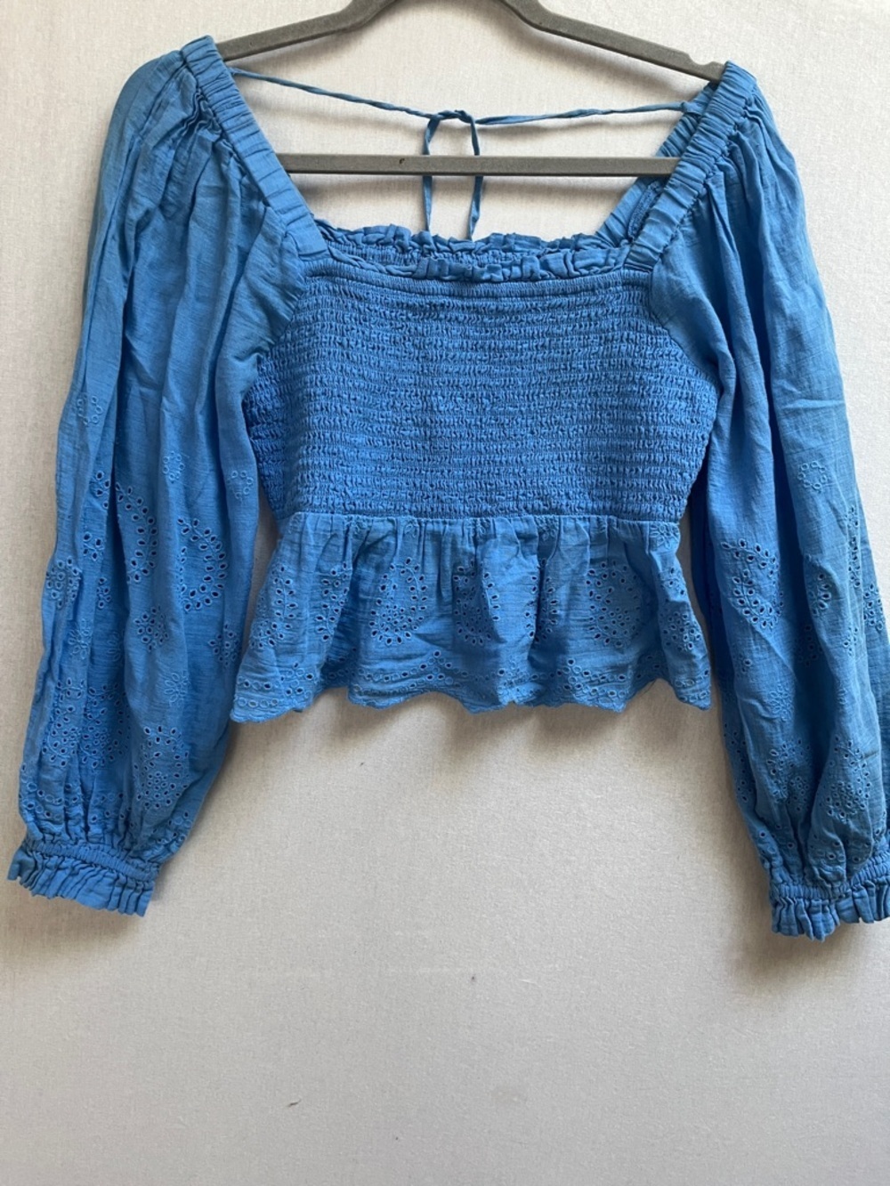 American Eagle Smocked Square Neck Cropped Peplum Top Sz M